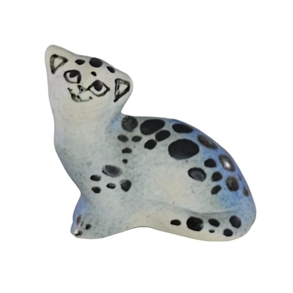 Ceramic Spotted Leopard Cat Figurine Blue Cheetah Jaguar Estate Find - Picture 1 of 8
